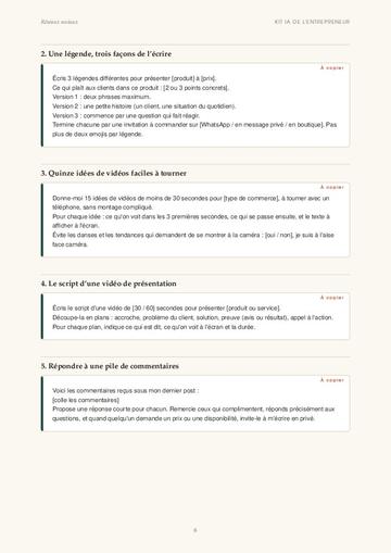 Page de consignes à copier